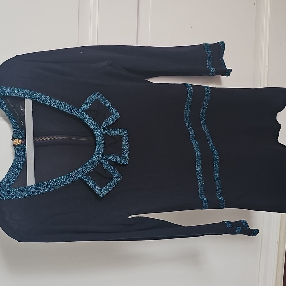 Marc By Marc Jacobs Black Top Or Mini Dress with Blue Glitter Accents